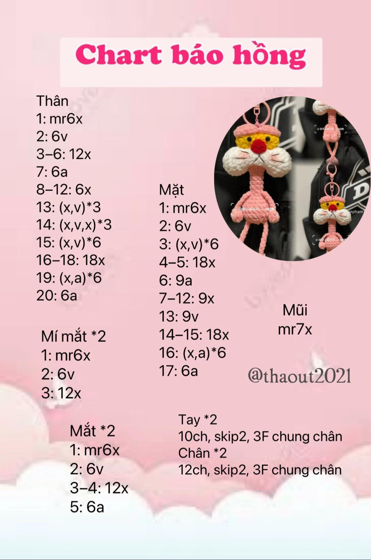 Chart móc len nhân vật báo hồng dễ thương