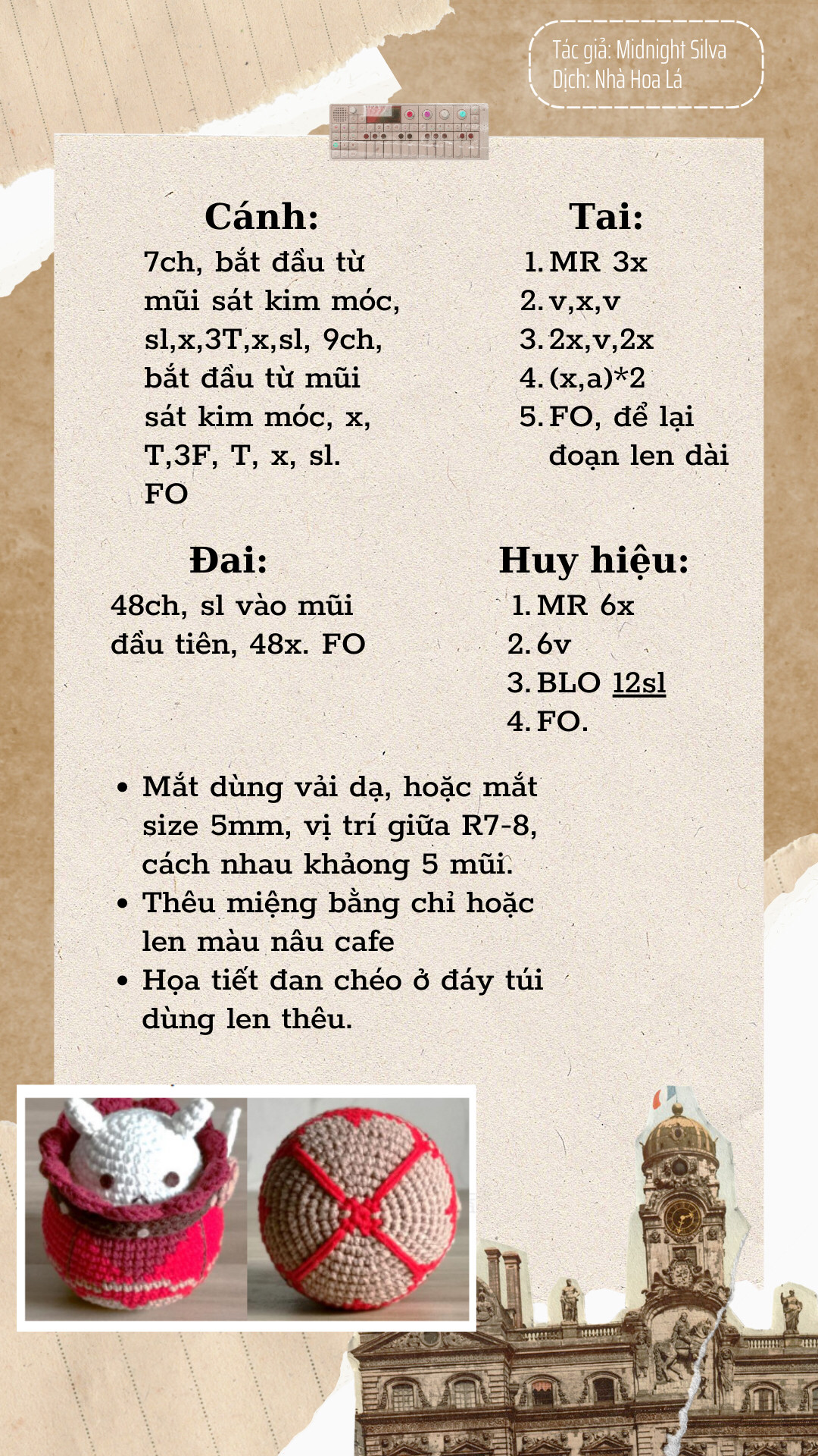 Chart móc len nhân vật Jumpy Dumpty - Túi đựng và đầu chi tiết