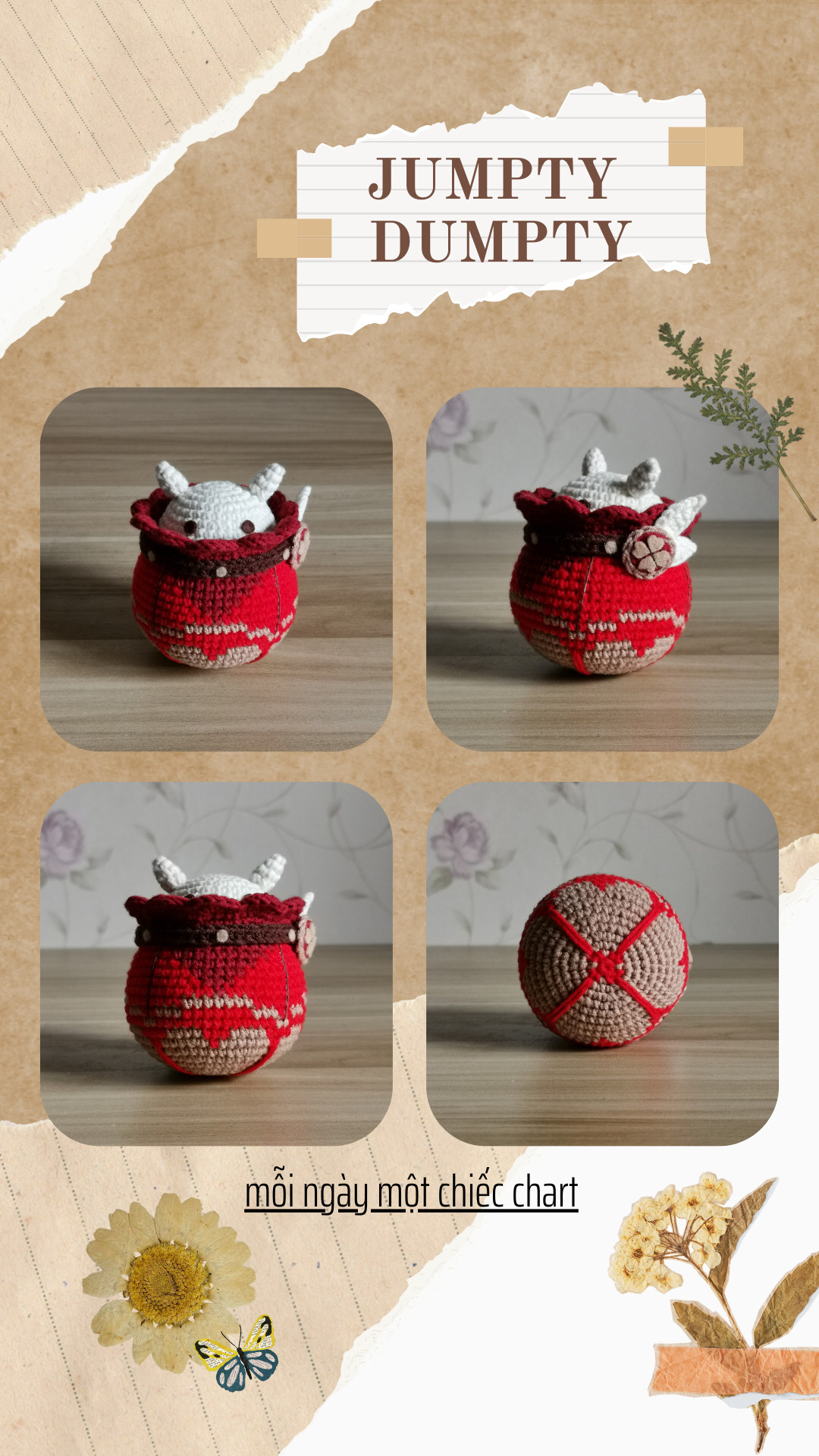 Chart móc len nhân vật Jumpy Dumpty - Túi đựng và đầu chi tiết