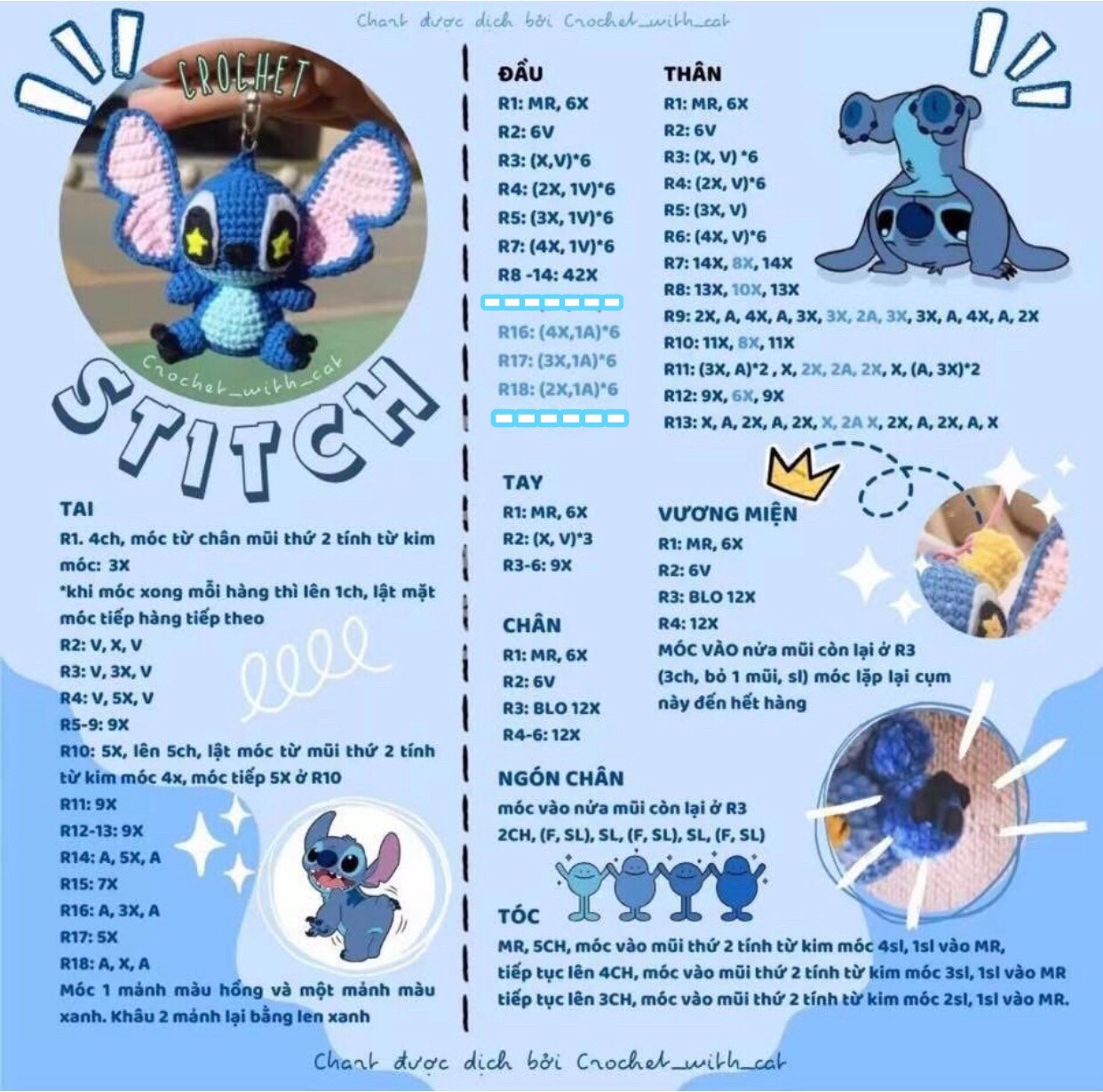 Chart Móc Len Nhân Vật Stitch Xanh Dễ Thương