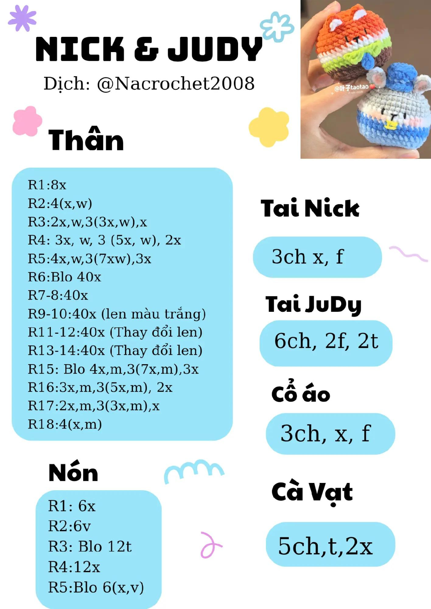 Chart móc len Nick và Judy phiên bản tròn, hướng dẫn chi tiết từng hàng