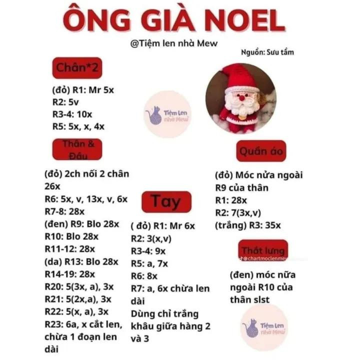 Chart Móc Len Ông Già Noel - Hướng Dẫn Chi Tiết Từng Phần