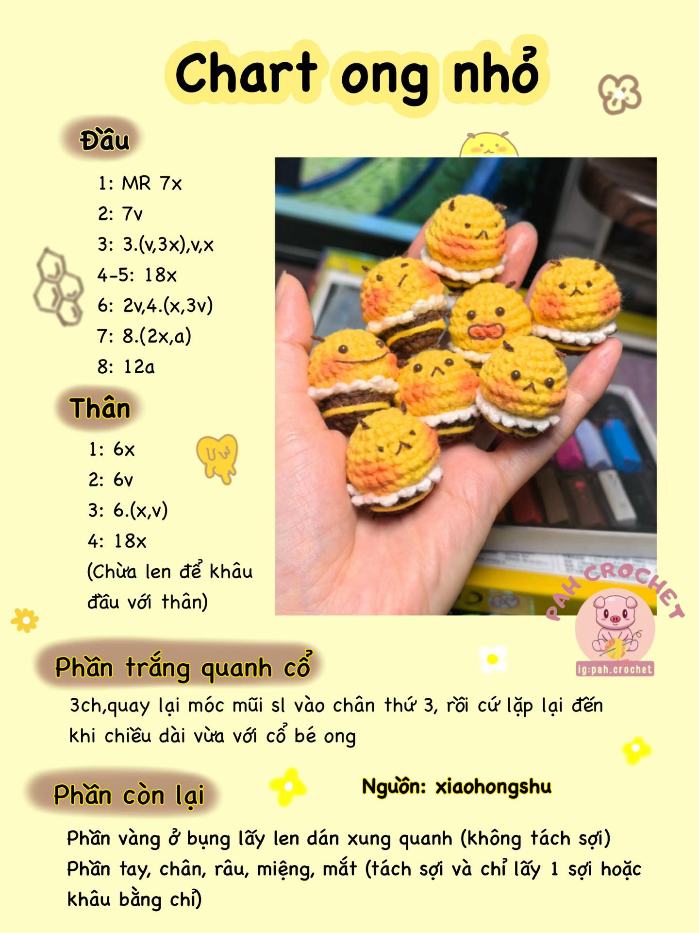 Chart móc len ong nhỏ dễ thương, màu vàng cam