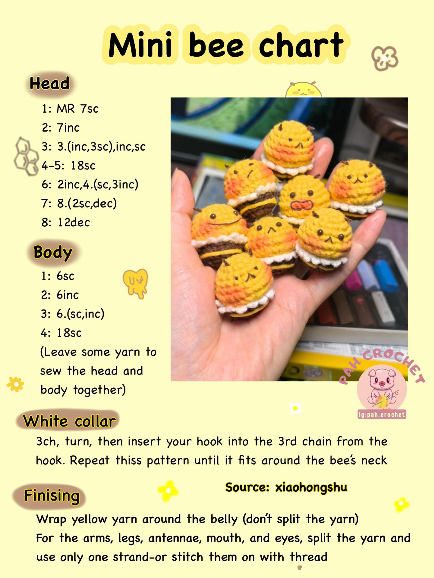 Chart móc len ong nhỏ dễ thương, màu vàng cam