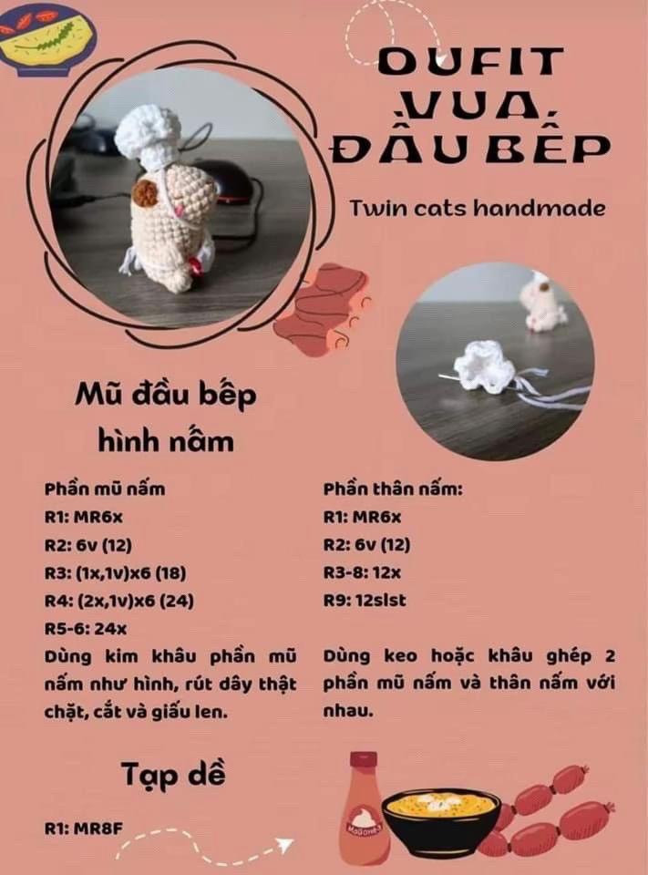 Chart Móc Len Oufit Vua Đầu Bếp - Mũ Nấm Và Tạp Dề