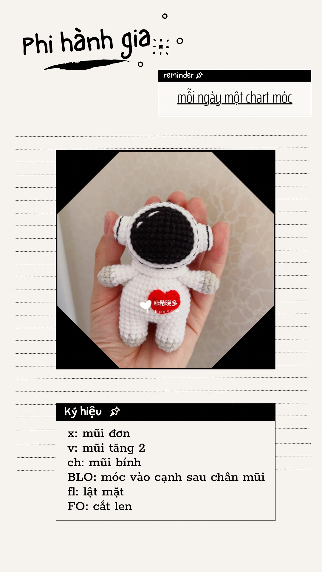 Chart móc len Phi hành gia trắng đen dễ thương