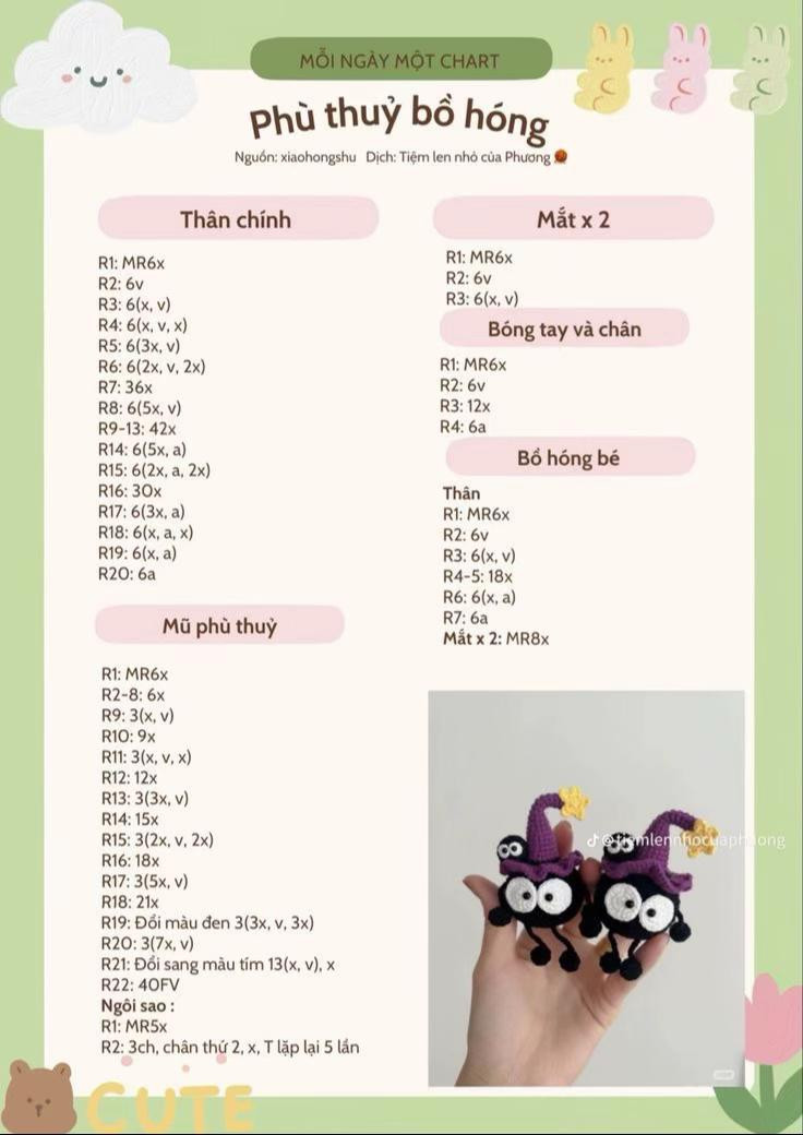 Chart móc len phù thủy bọ hóng và túi nhỏ mắt to dễ thương