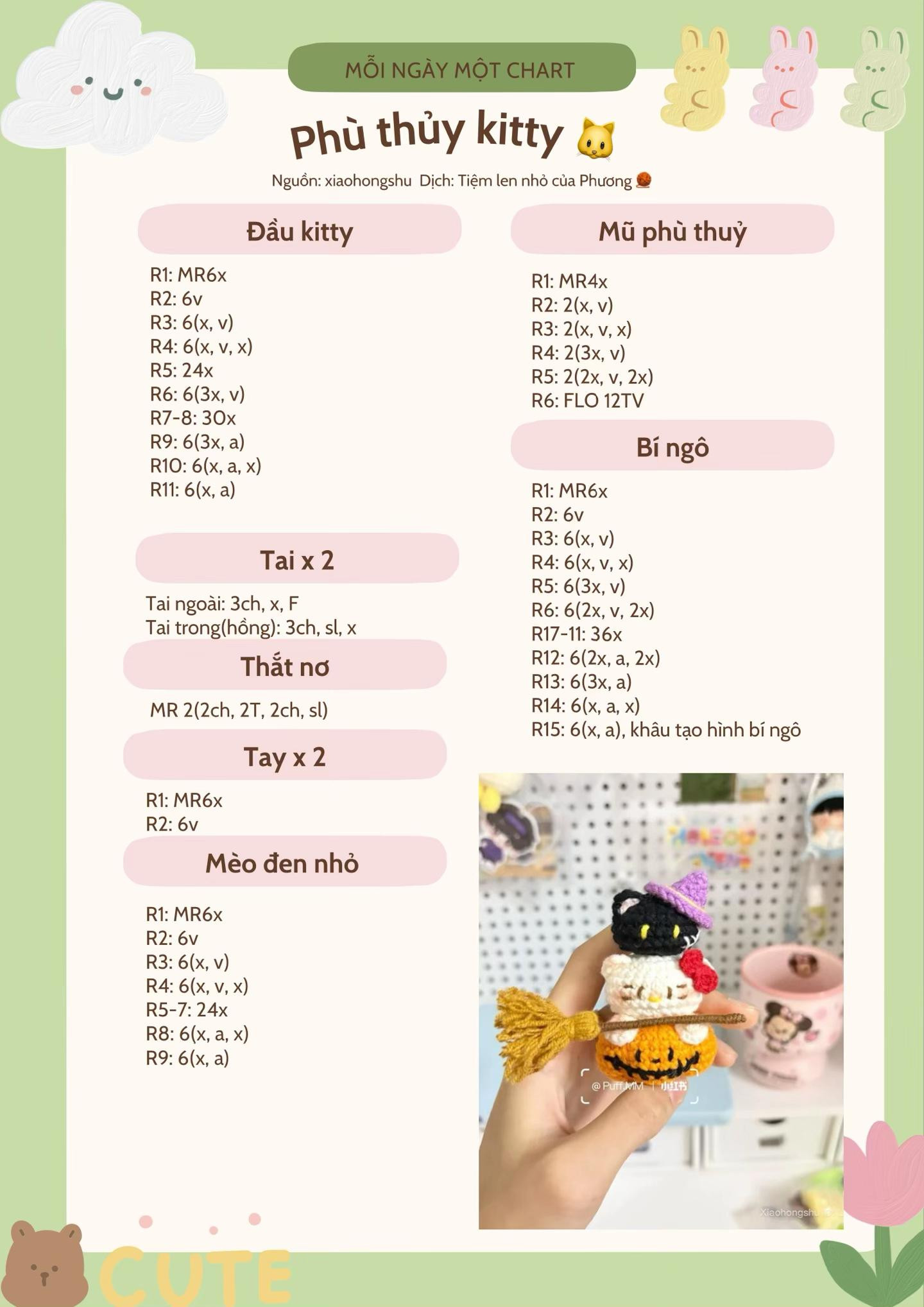Chart móc len Phù thủy Kitty Halloween dễ thương