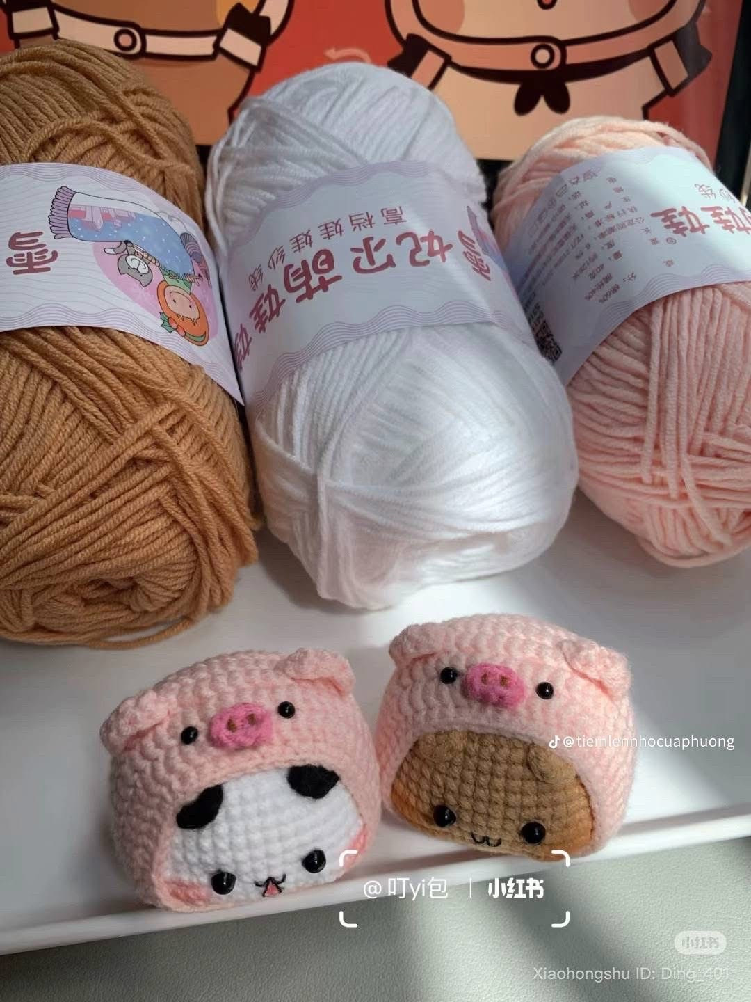 Chart móc len Piggy Bubu - Búp bê heo mũ dễ thương