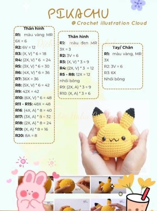 Chart móc len Pikachu - Hướng dẫn chi tiết từng hàng