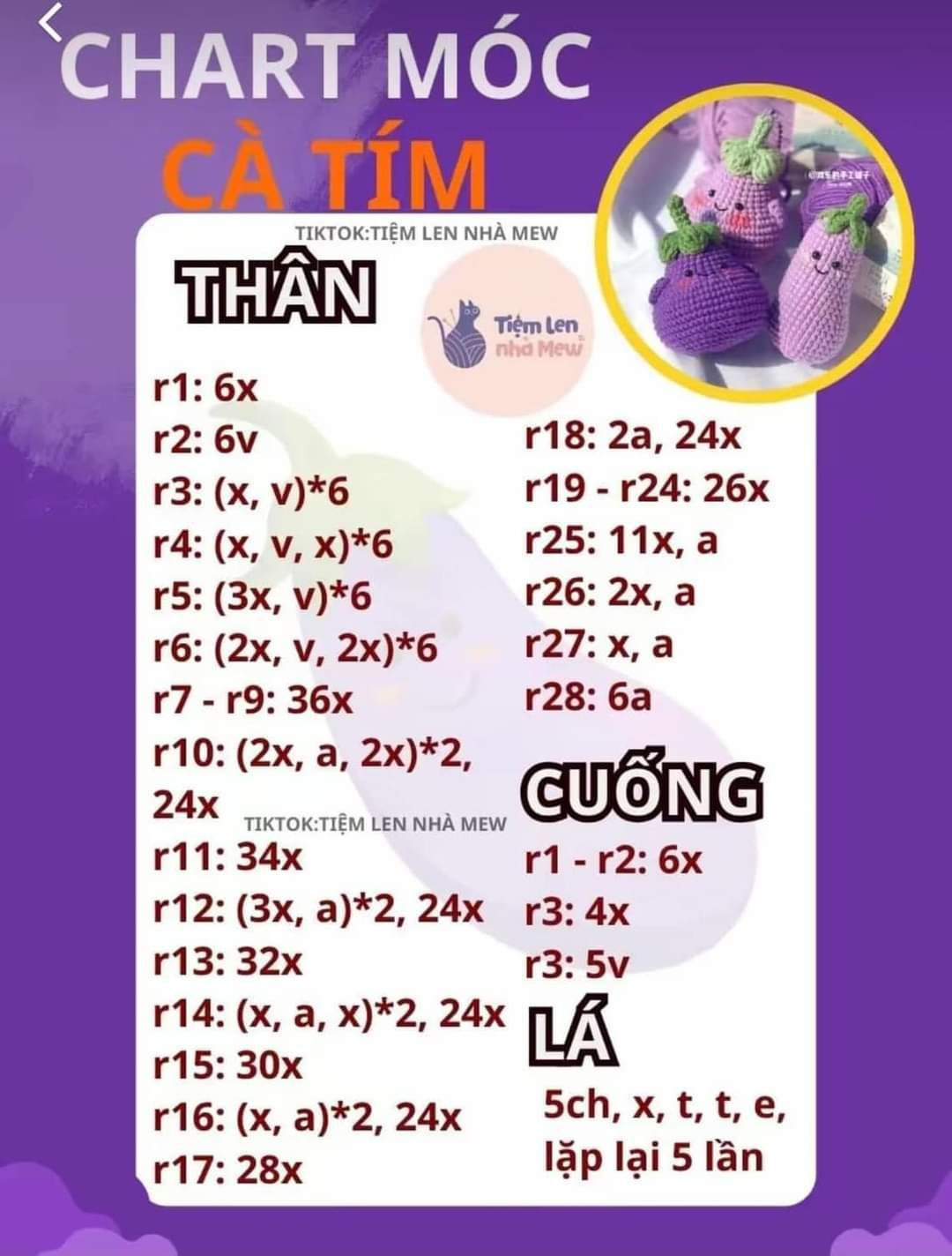 Chart móc len quả cà tím dễ thương màu tím