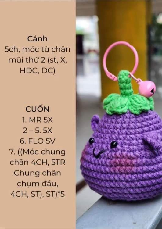 Chart móc len quả cà tím dễ thương màu tím
