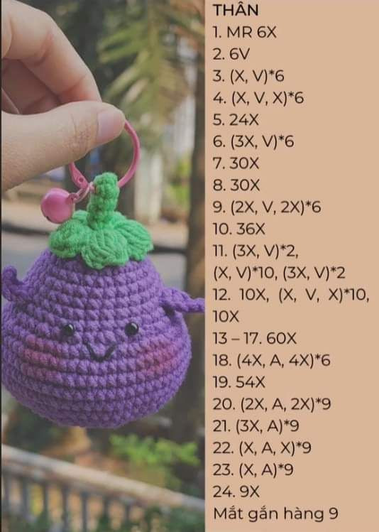 Chart móc len quả cà tím dễ thương màu tím