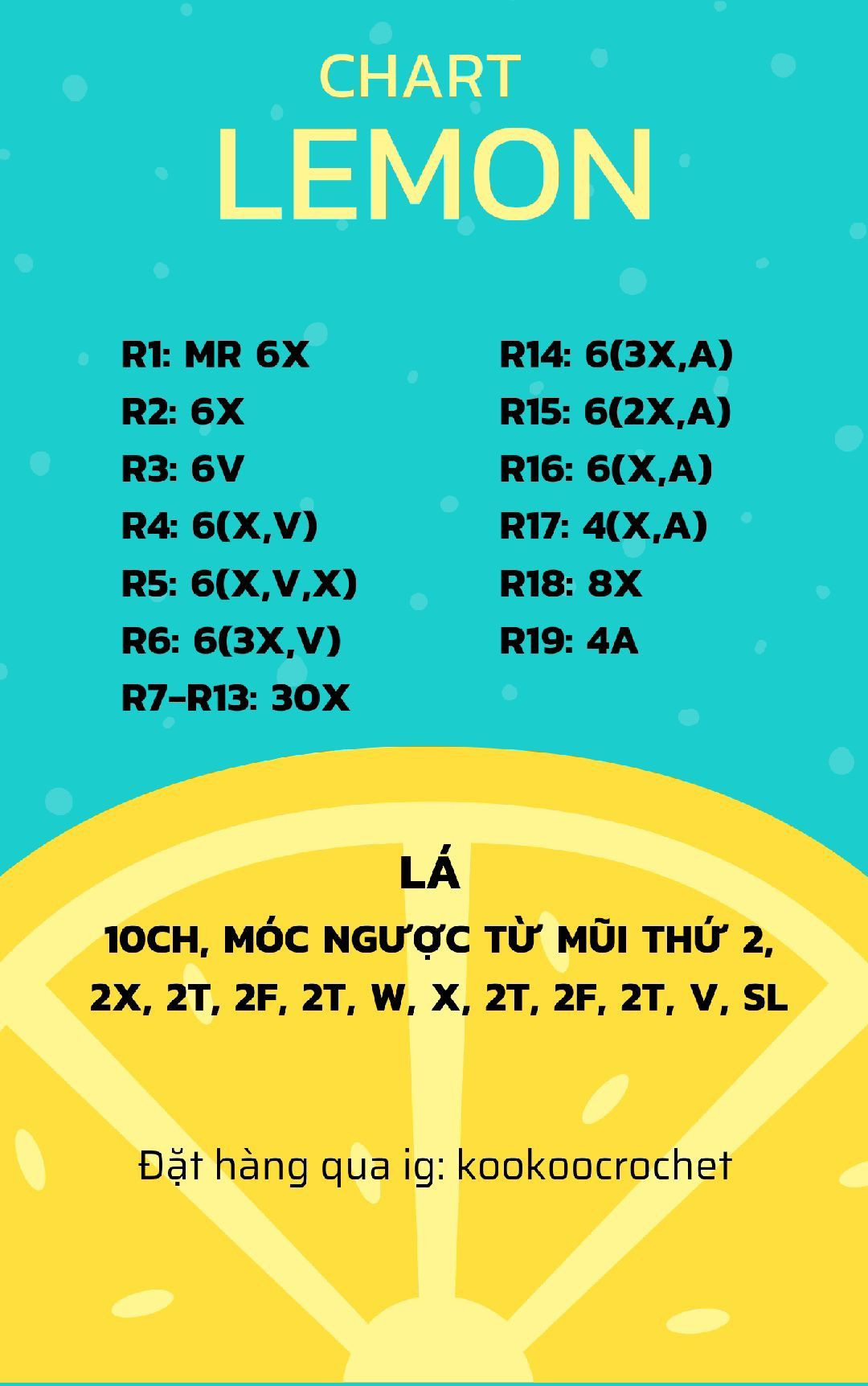 Chart móc len quả chanh màu vàng xanh tươi