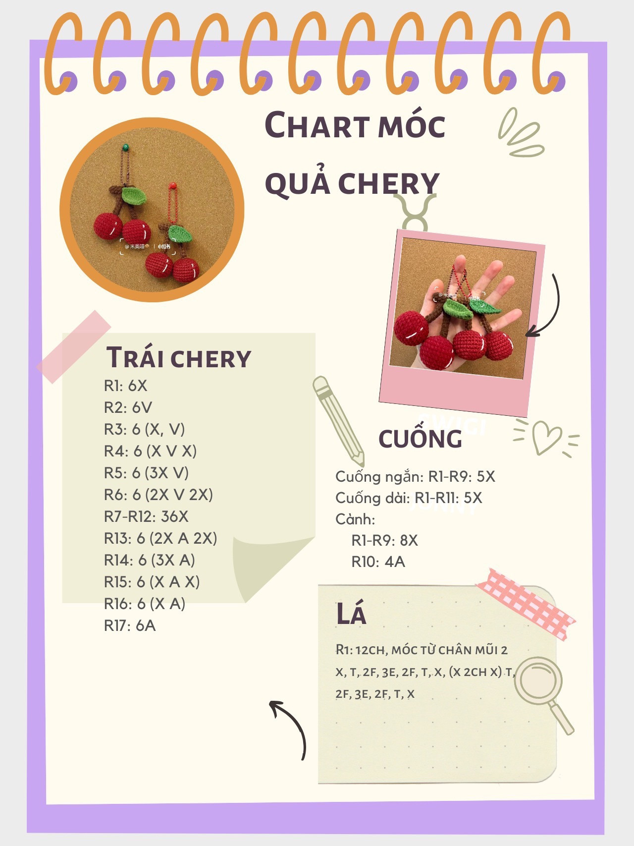 Chart móc len quả cherry đỏ dễ thương