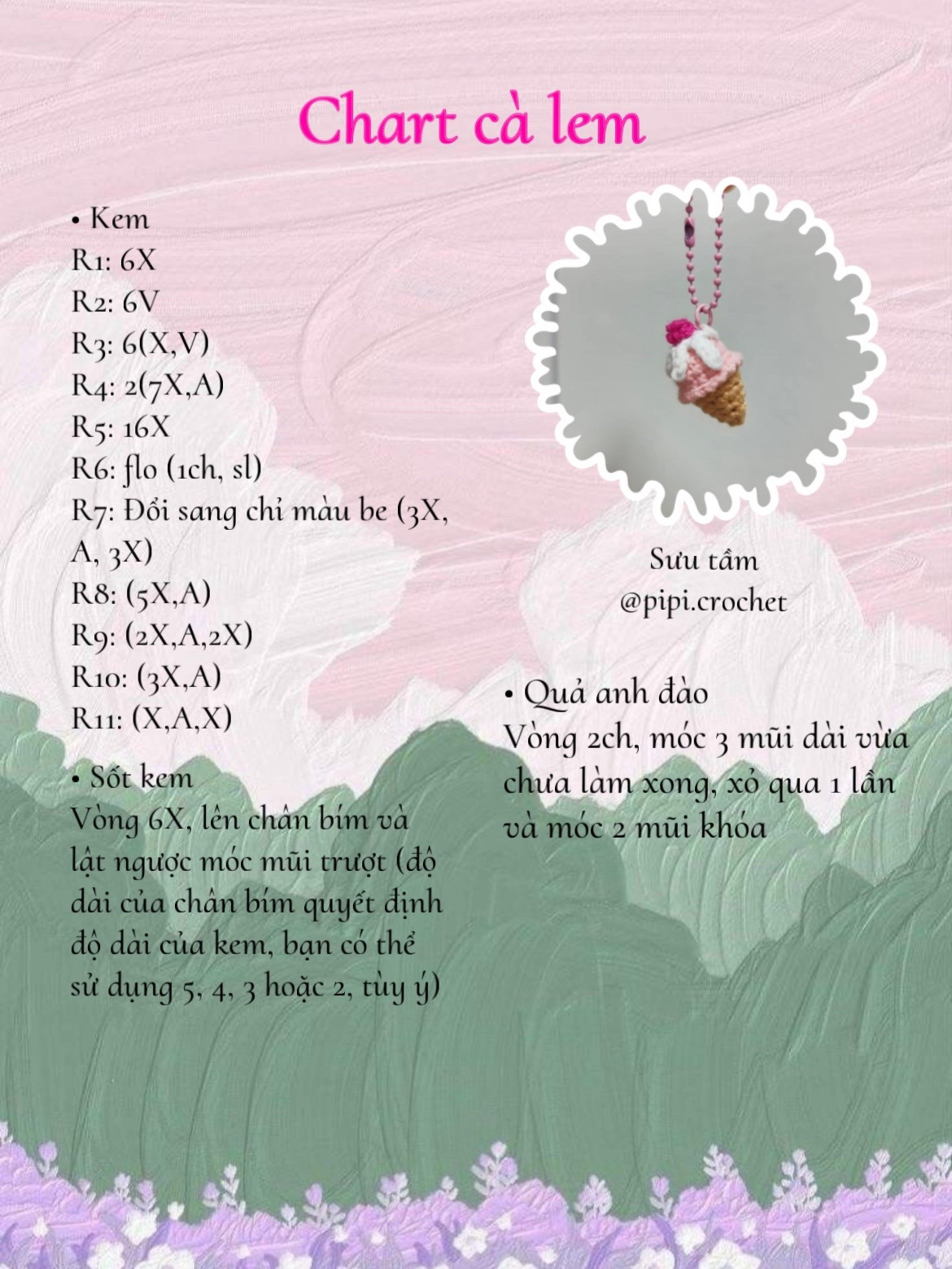 Chart móc len que kem cà lem và quả anh đào