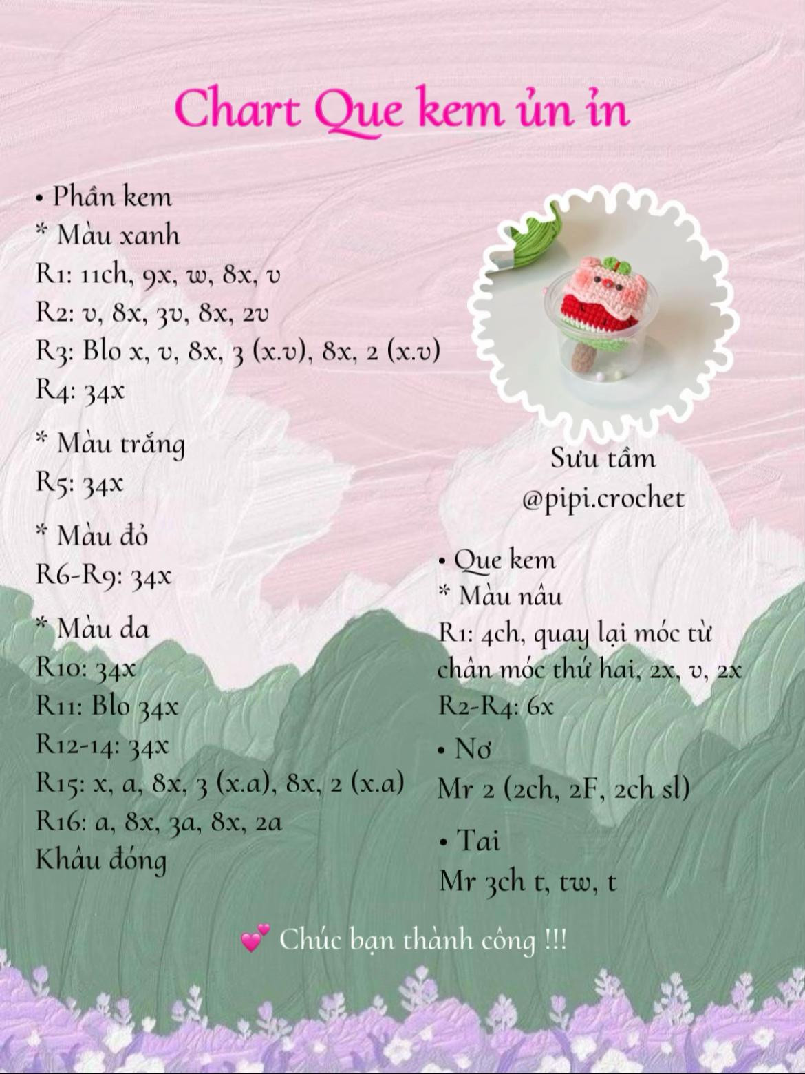 Chart móc len Que kem ỉn ỉn hình chú heo hồng siêu cute