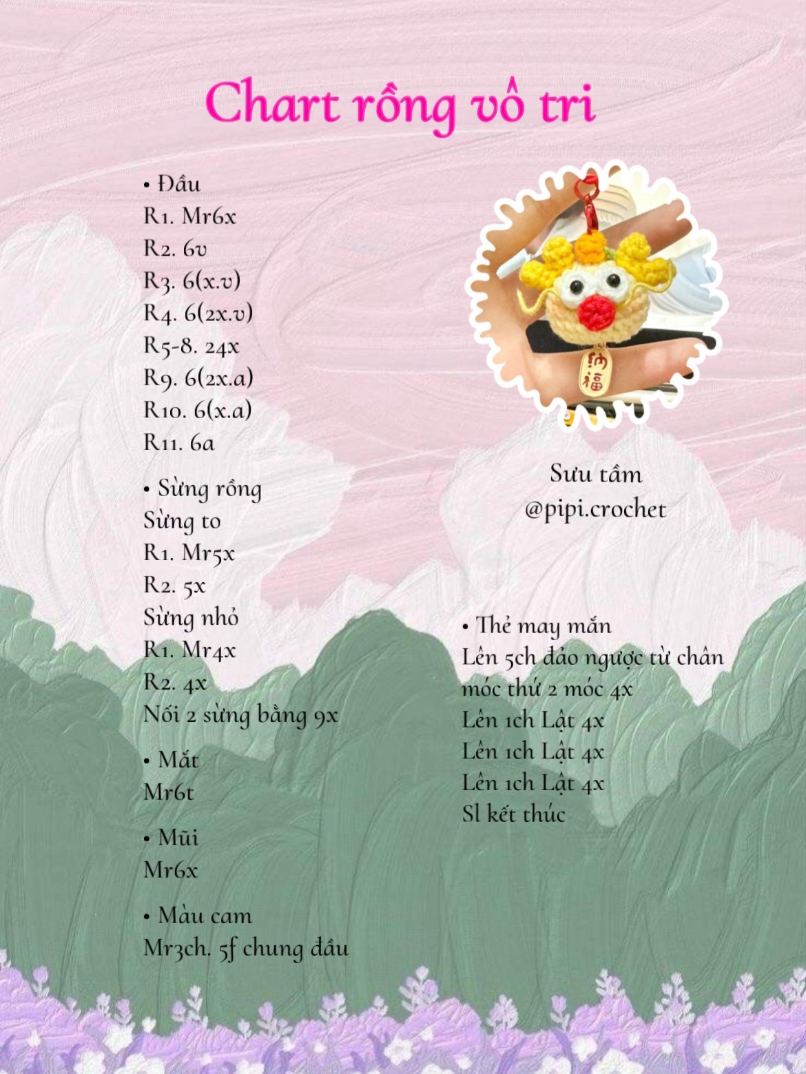 Chart móc len rồng vô tri màu vàng và đỏ