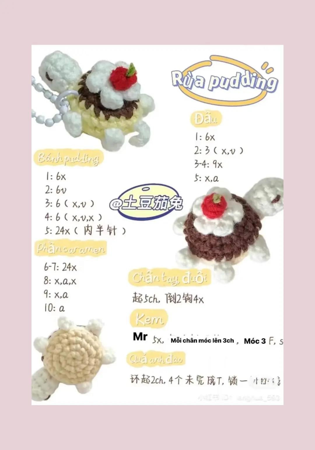 Chart móc len rùa pudding và bé rùa xinh xắn nhiều màu