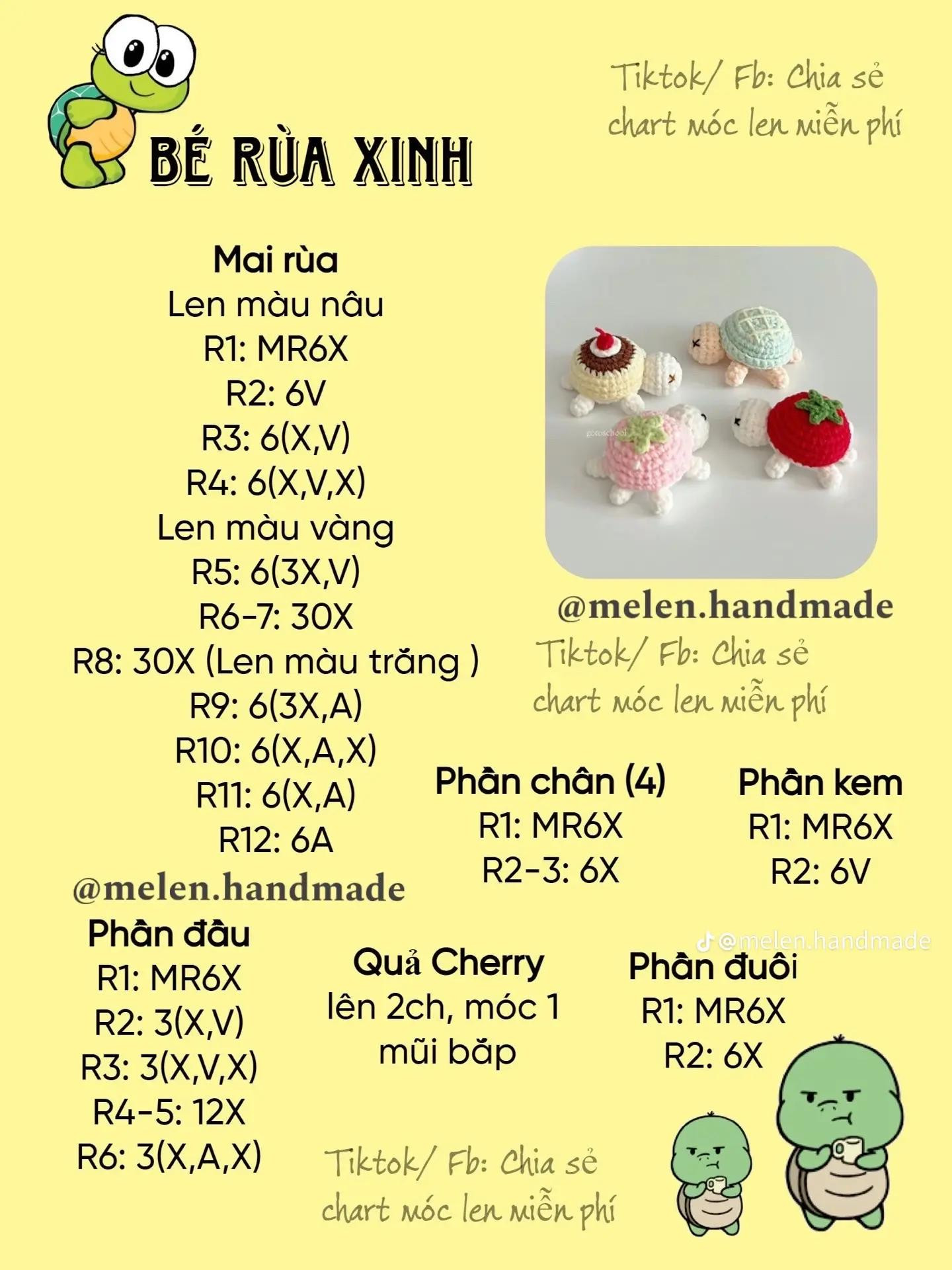 Chart móc len rùa pudding và bé rùa xinh xắn nhiều màu