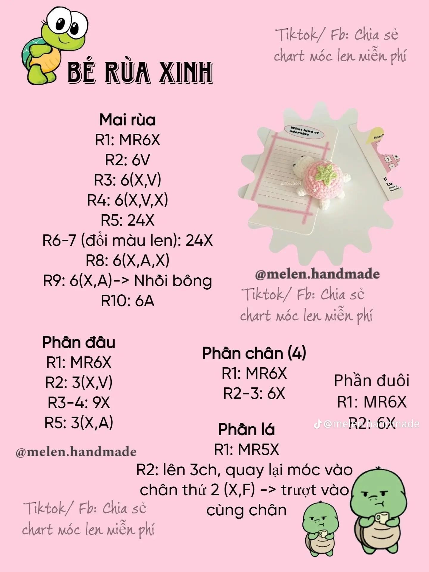 Chart móc len rùa pudding và bé rùa xinh xắn nhiều màu