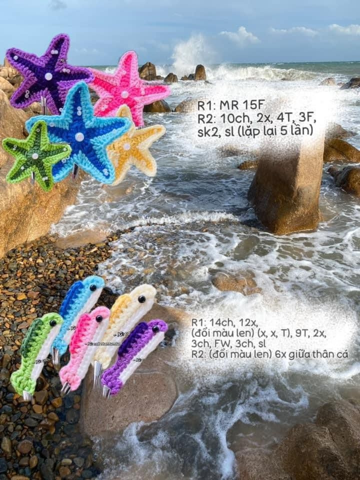 Chart Móc Len Sao Biển và Cá Khô Nhiều Màu