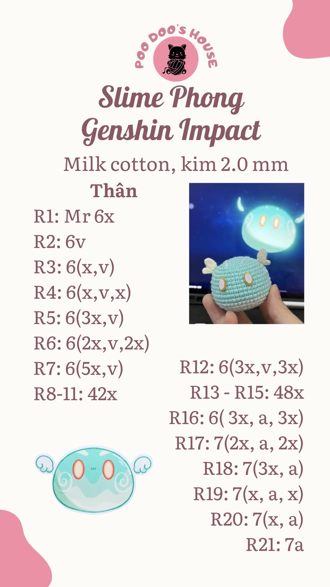 Chart móc len Slime Phong Genshin Impact - Len Milk Cotton