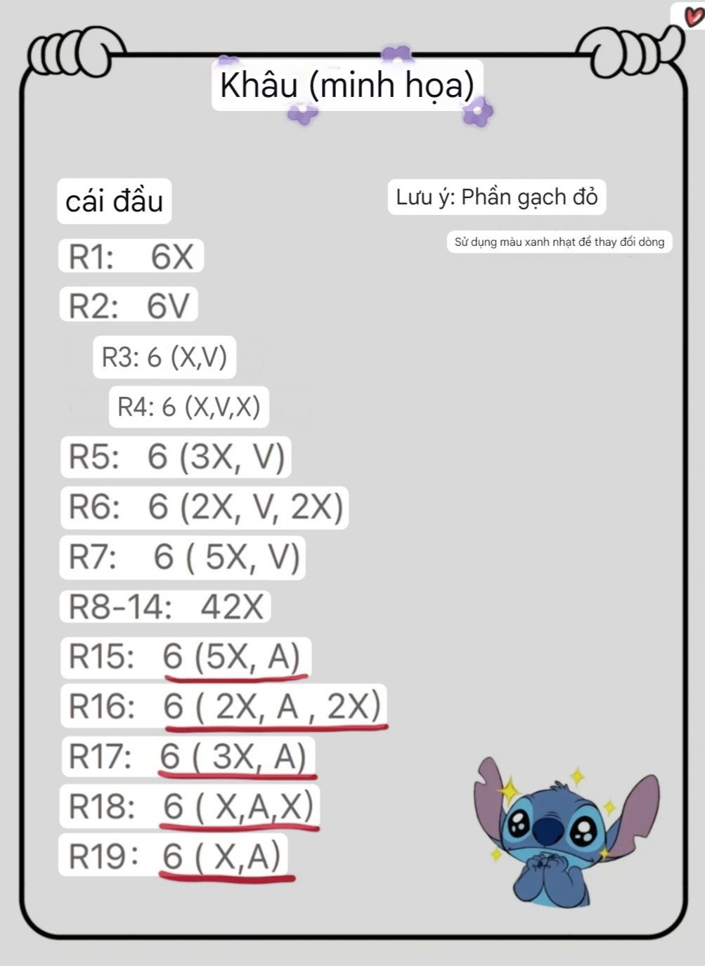 Chart Móc Len Stitch: Hướng dẫn chi tiết móc búp bê Stitch xanh