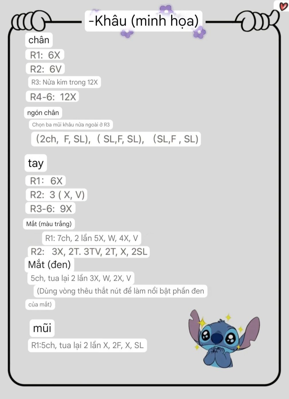 Chart Móc Len Stitch: Hướng dẫn chi tiết móc búp bê Stitch xanh