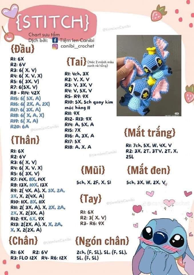 Chart móc len Stitch - Hướng dẫn chi tiết từng phần