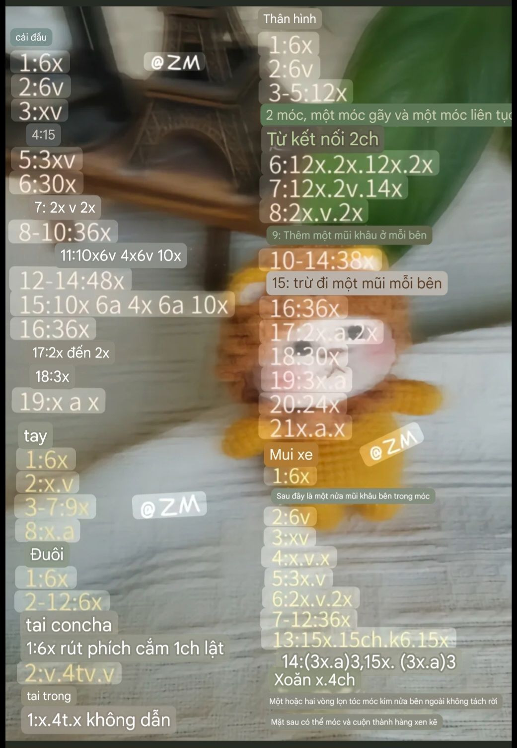 Chart Móc Len Sư Tử Vàng Amigurumi Chi Tiết