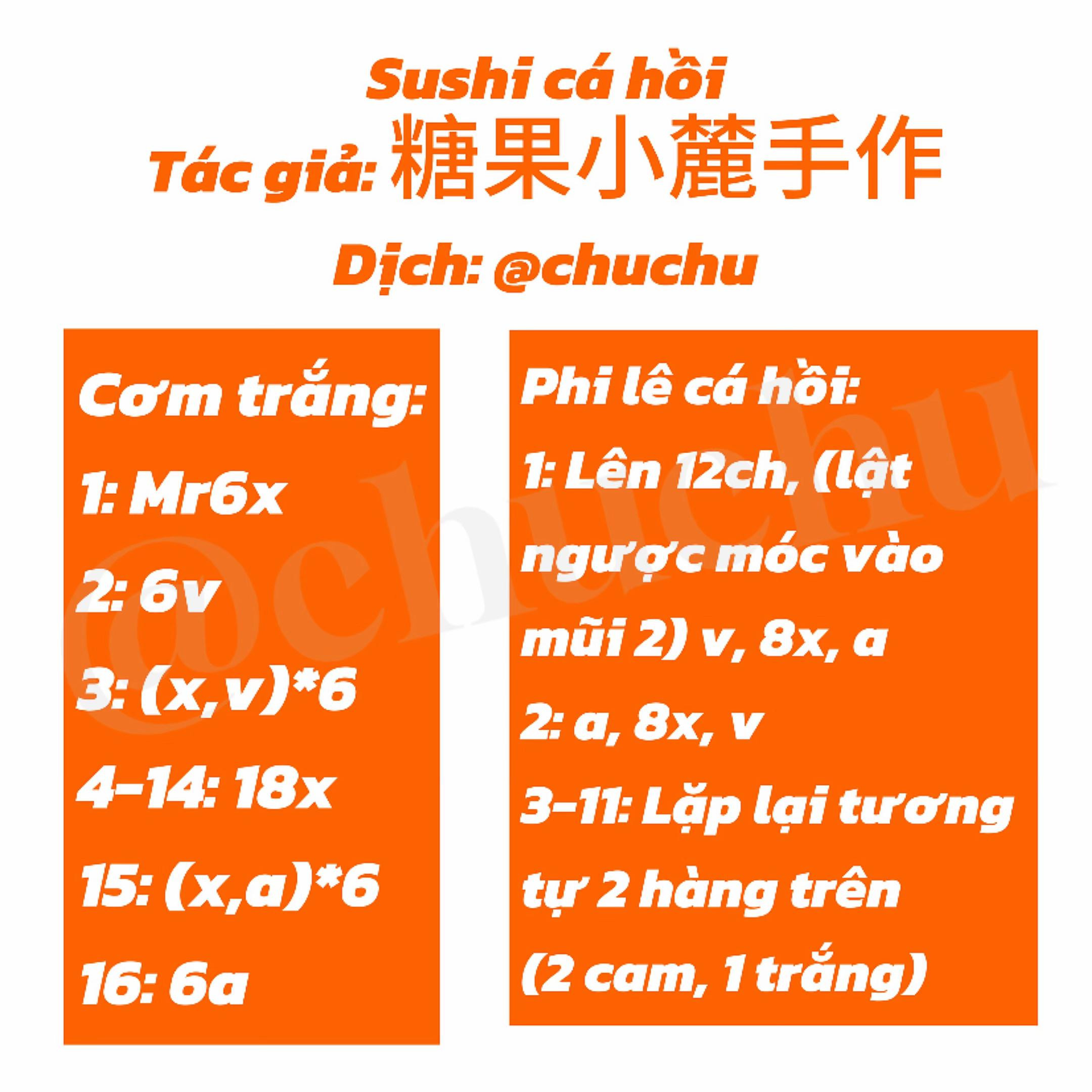 Chart Móc Len Sushi Cá Hồi Cam Trắng