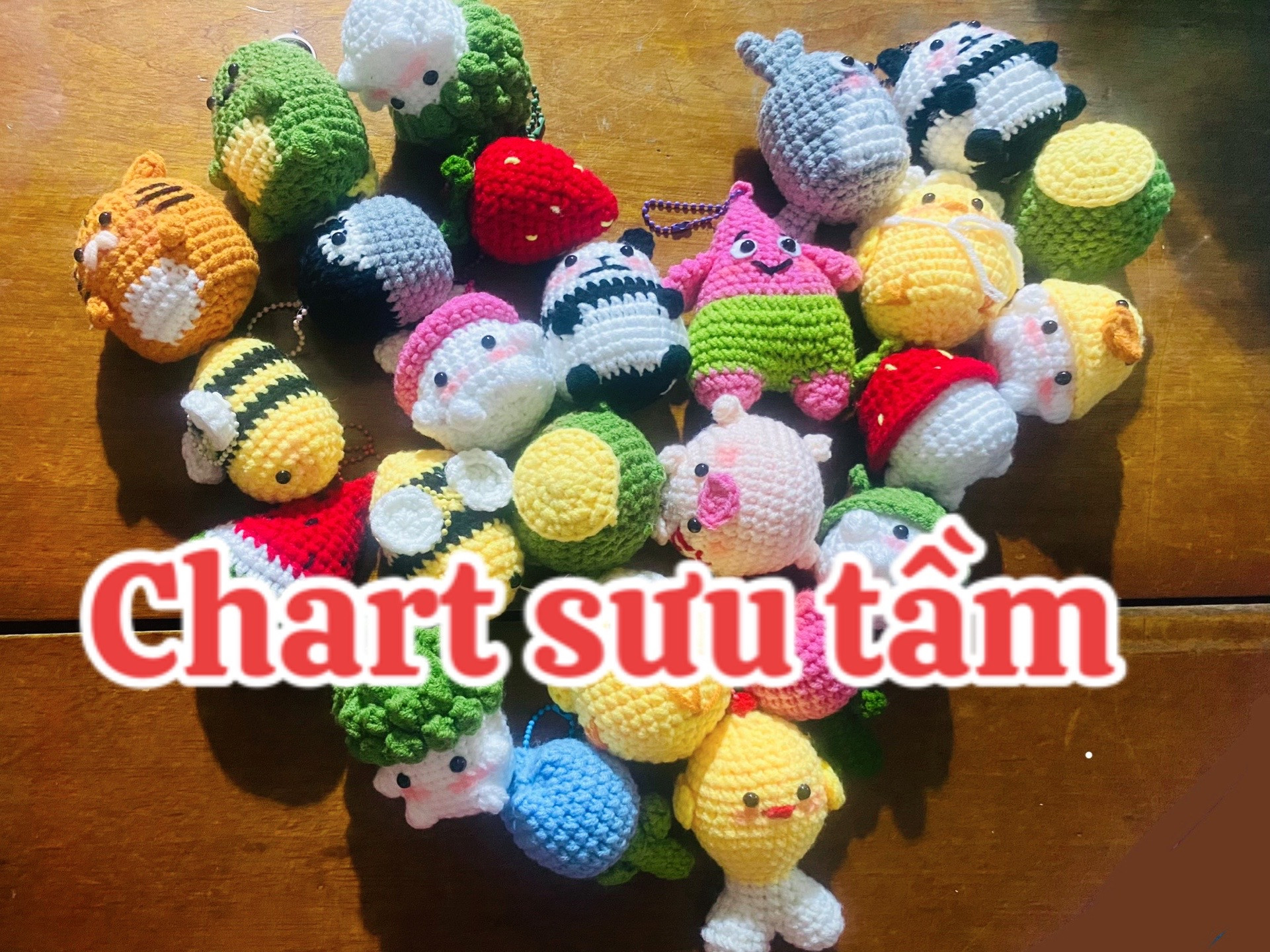 Chart móc len sưu tầm: búp bê, động vật và rau củ dễ thương