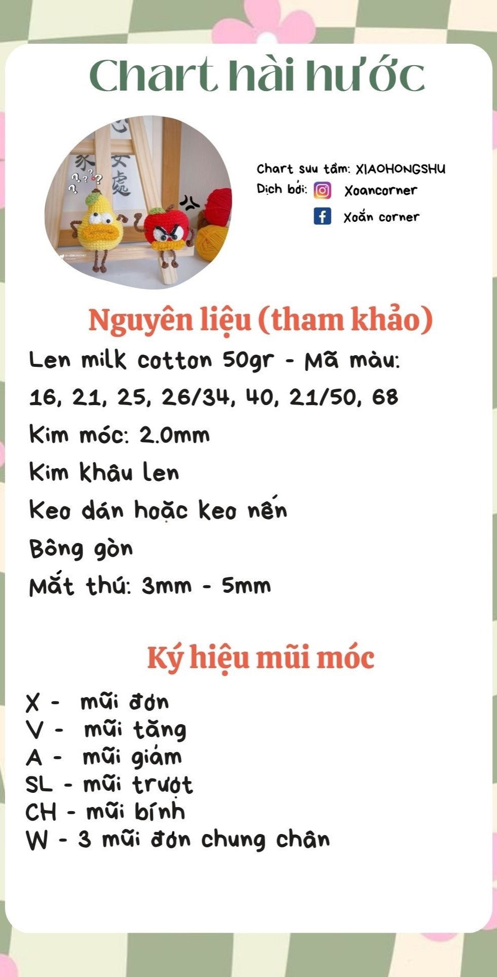 Chart móc len Táo Cọc và Lê Ngô dễ thương