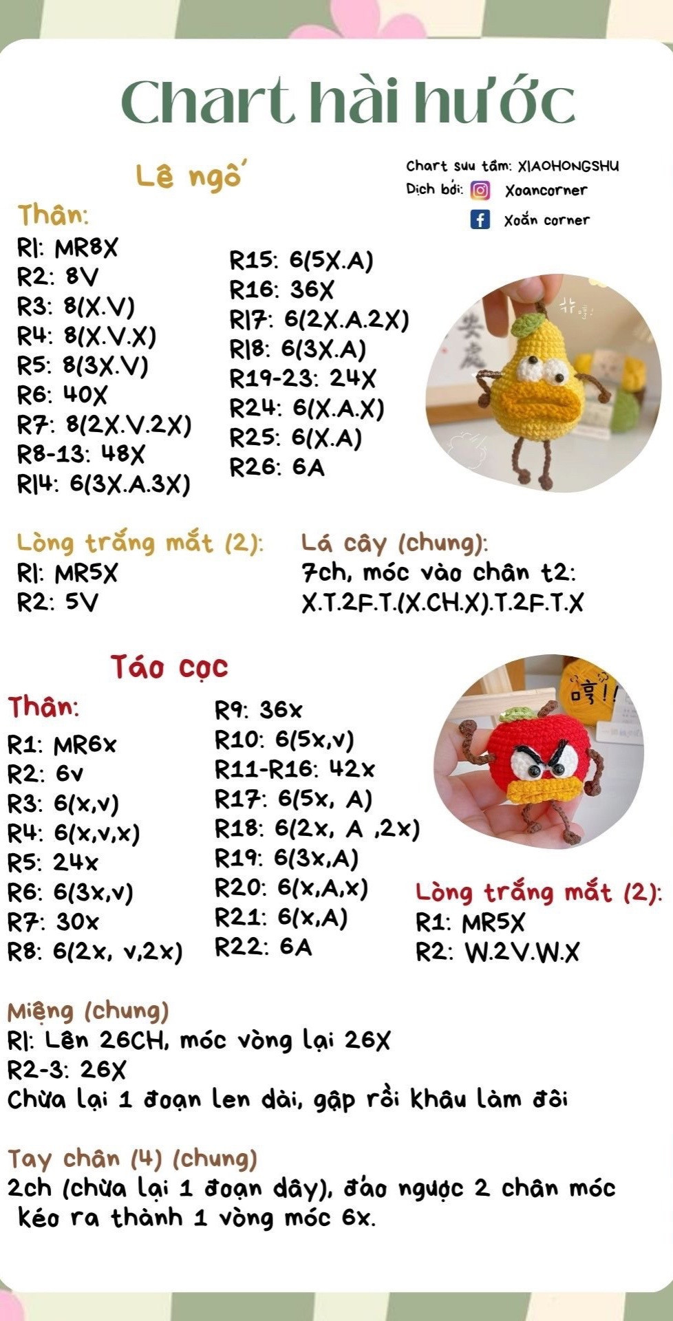 Chart móc len Táo Cọc và Lê Ngô dễ thương