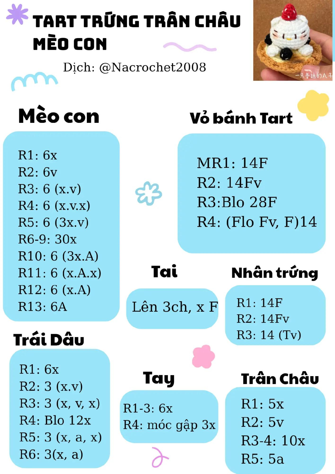 Chart Móc Len Tart Trứng Trân Châu Mèo Con