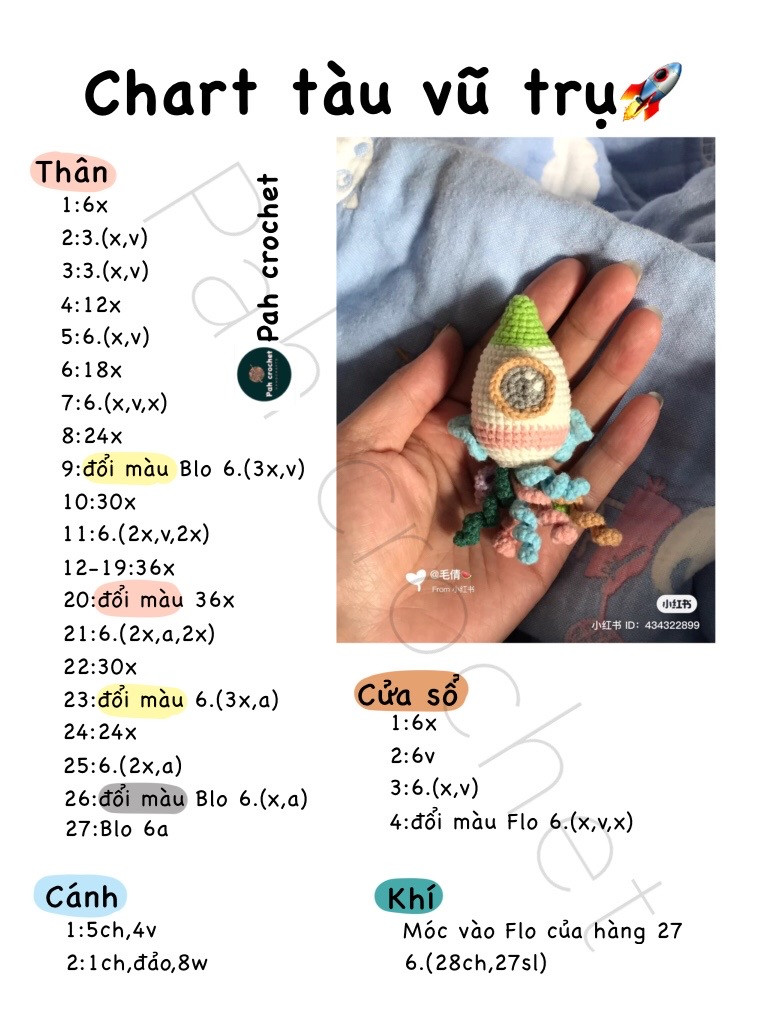 Chart móc len tàu vũ trụ nhiều màu sắc dễ thương