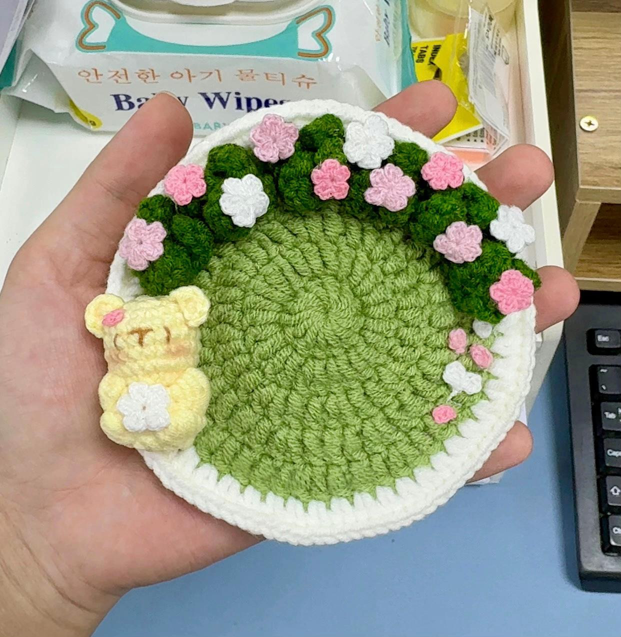 Chart Móc Len Thảm Lót Ly Hình Gấu và Hoa Mini