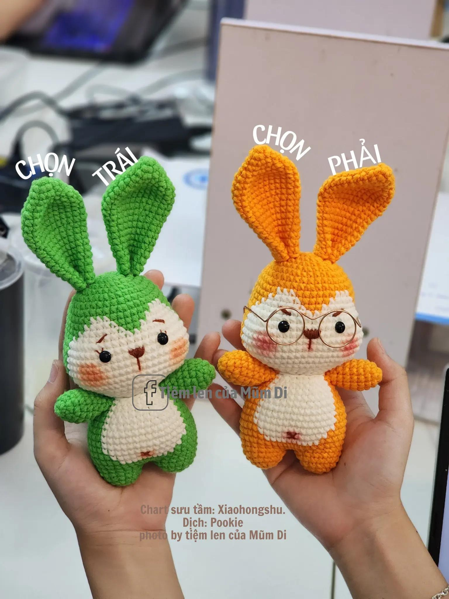 Chart Móc Len Thỏ Amigurumi Xanh và Vàng Dễ Thương