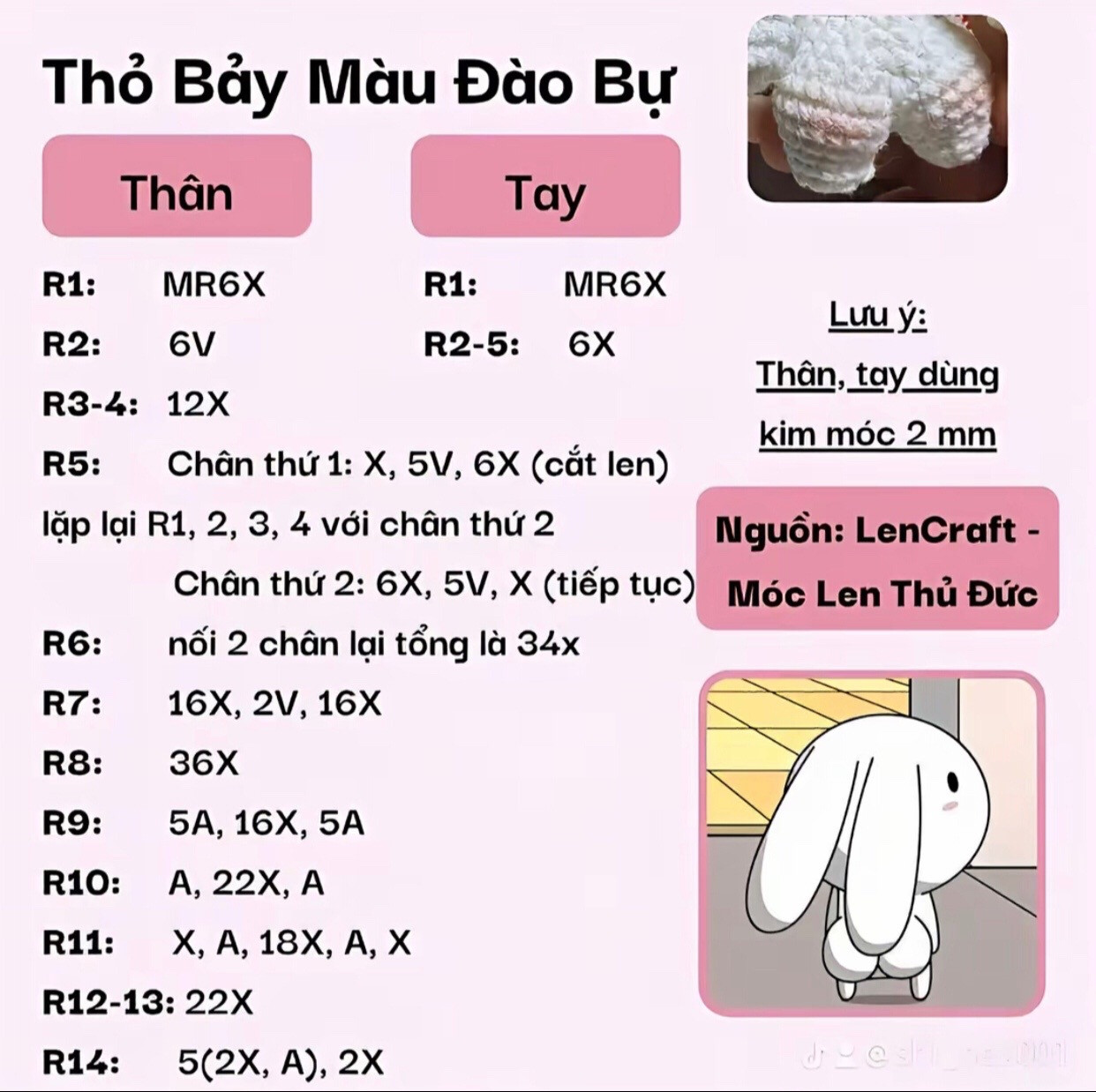 Chart móc len Thỏ Bảy Màu Đào Bự