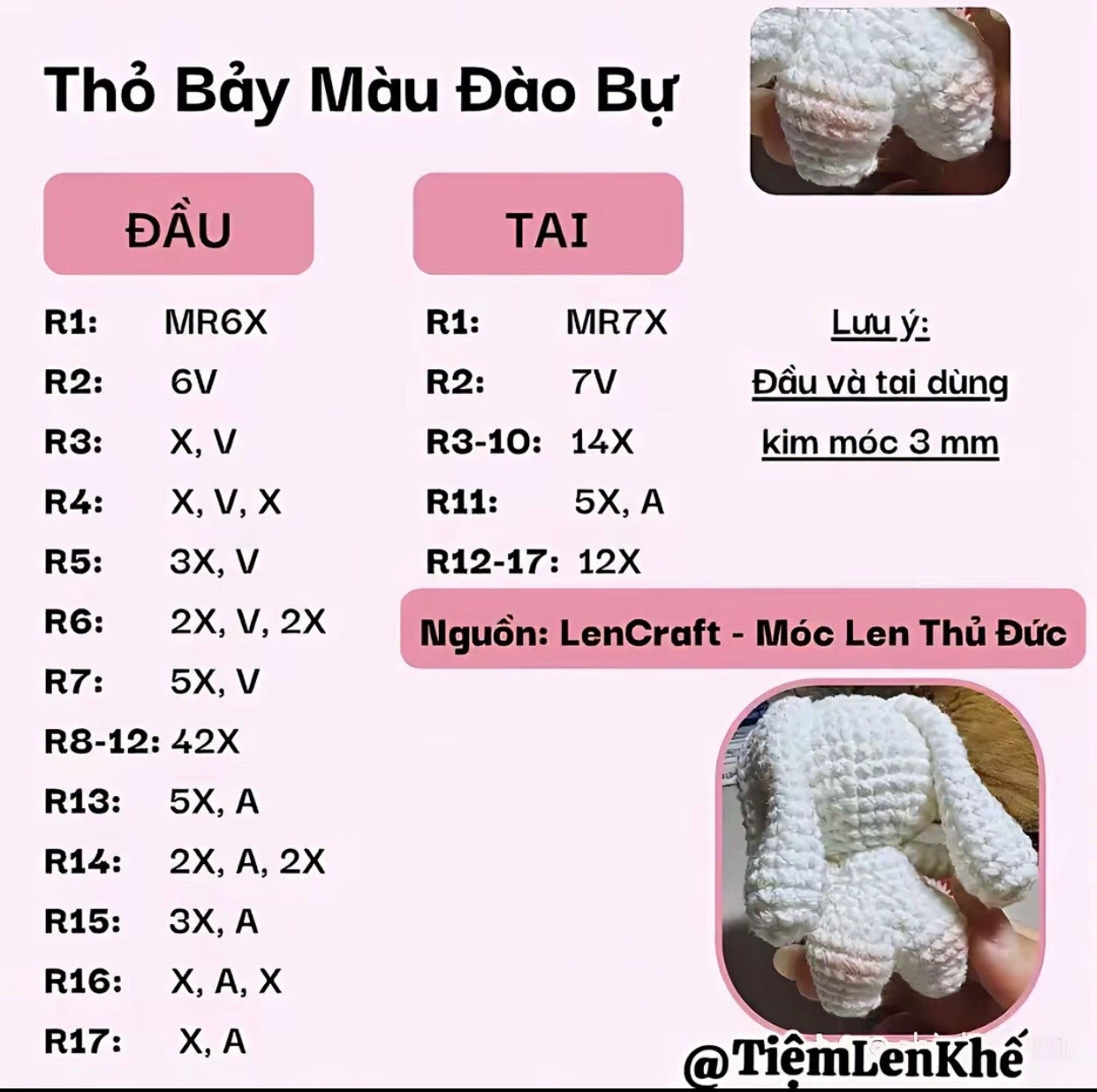 Chart móc len Thỏ Bảy Màu Đào Bự