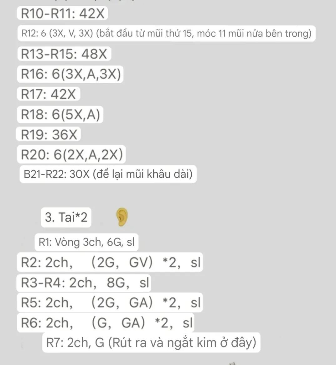 Chart Móc Len Thỏ Béo: Hướng Dẫn Chi Tiết Móc Đầu, Cơ Thể, Tai, Tay Và Đuôi