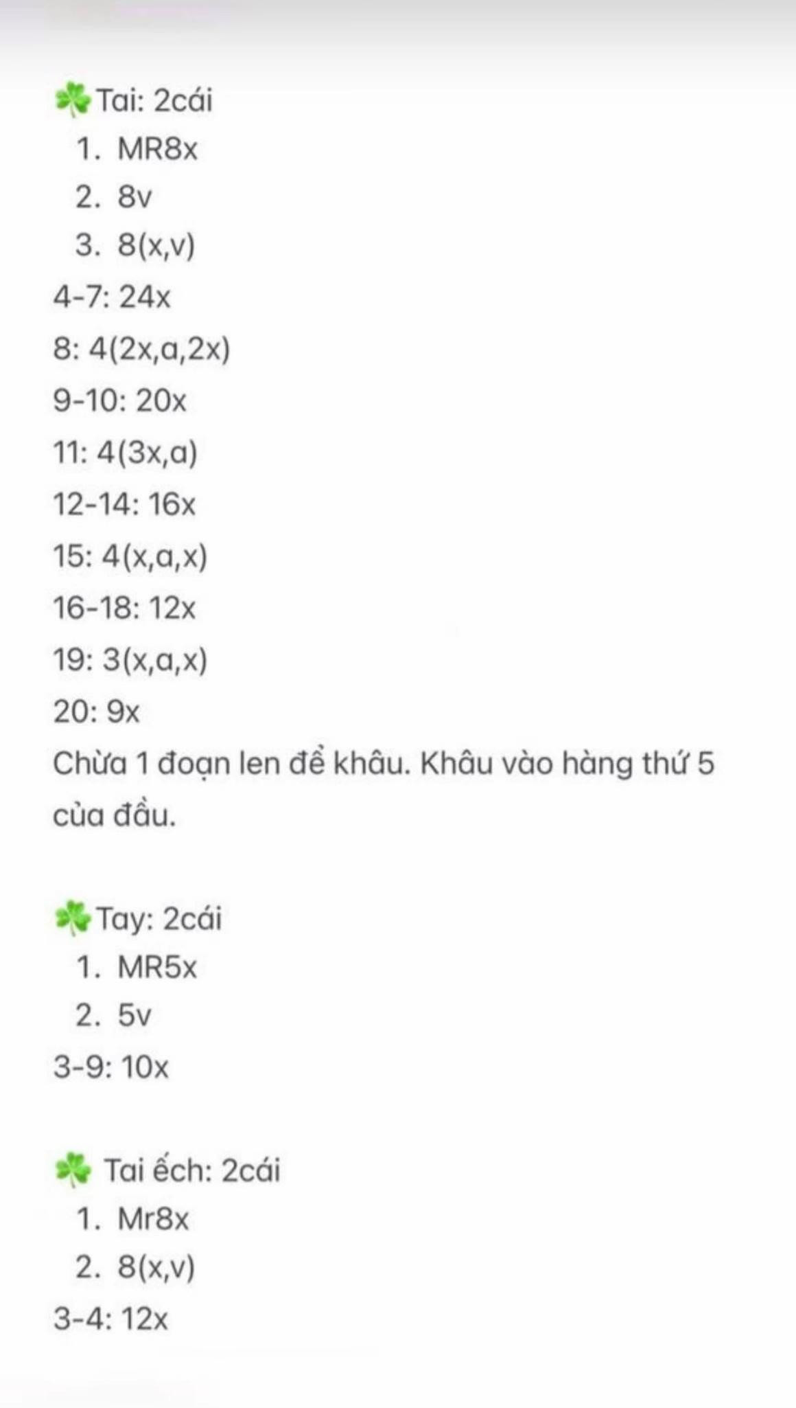 Chart Móc Len Thỏ Bunny Tai Dài Màu Trắng Hồng