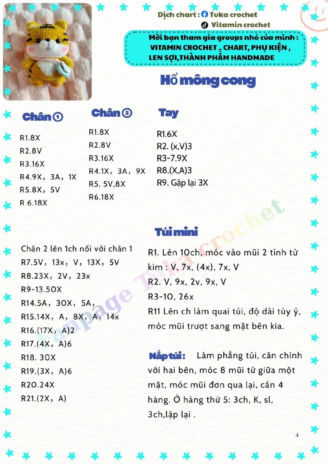 Chart móc len Thỏ Carot và Hổ mang túi mini