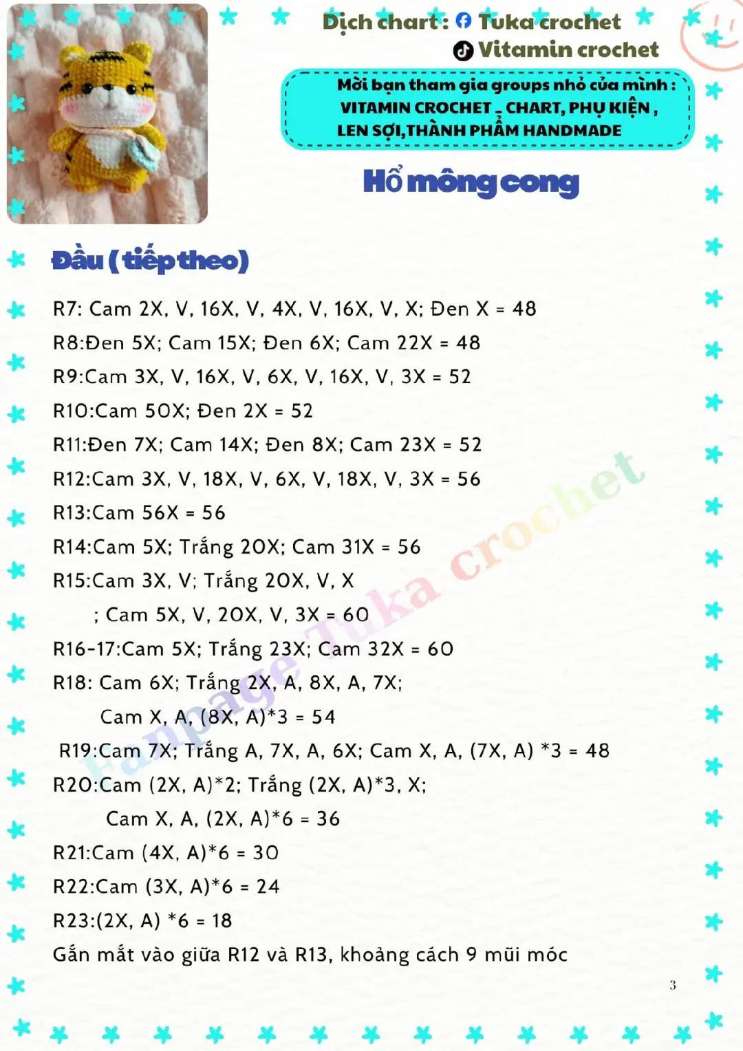 Chart móc len Thỏ Carot và Hổ mang túi mini