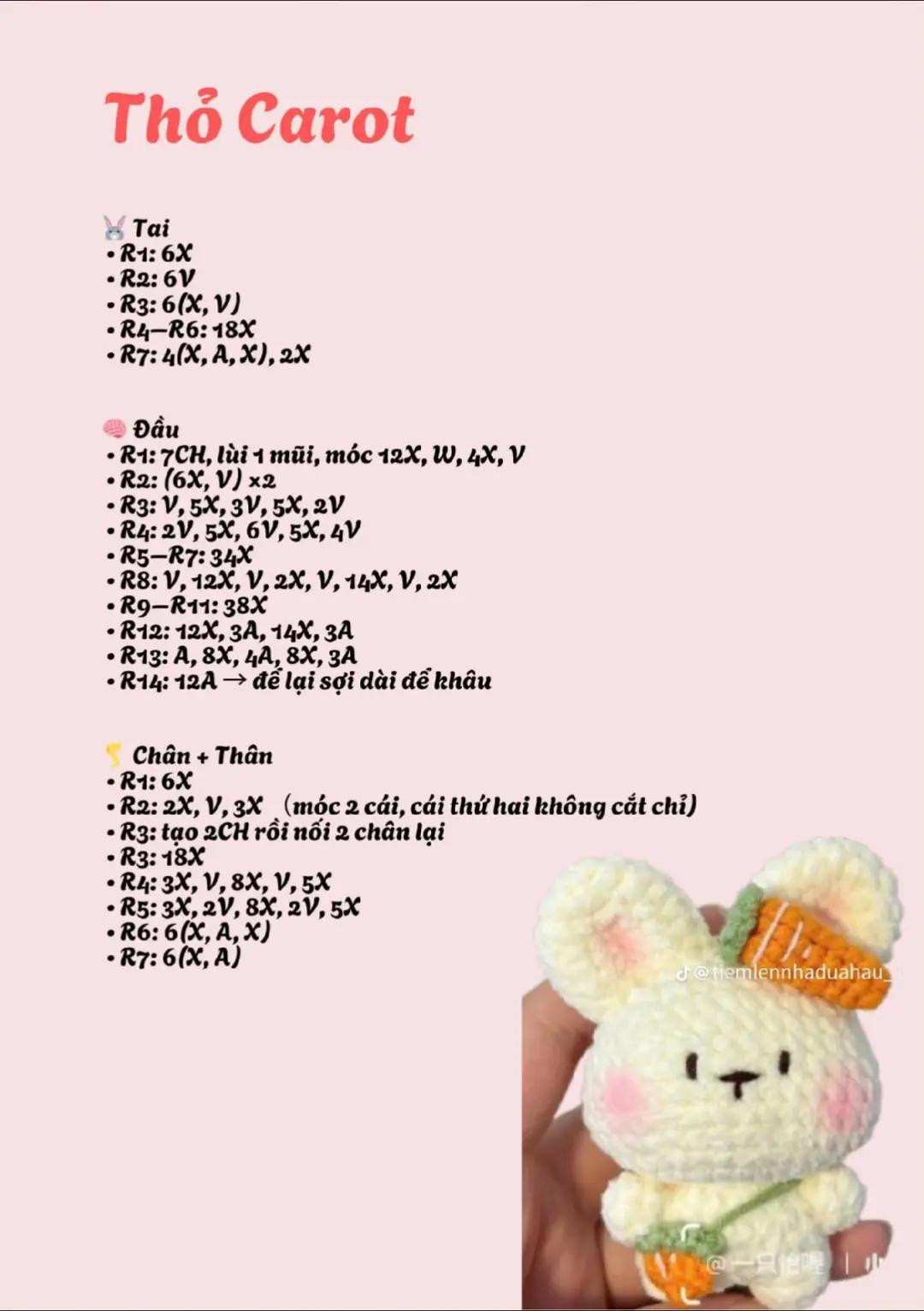 Chart móc len Thỏ Carot và Hổ mang túi mini