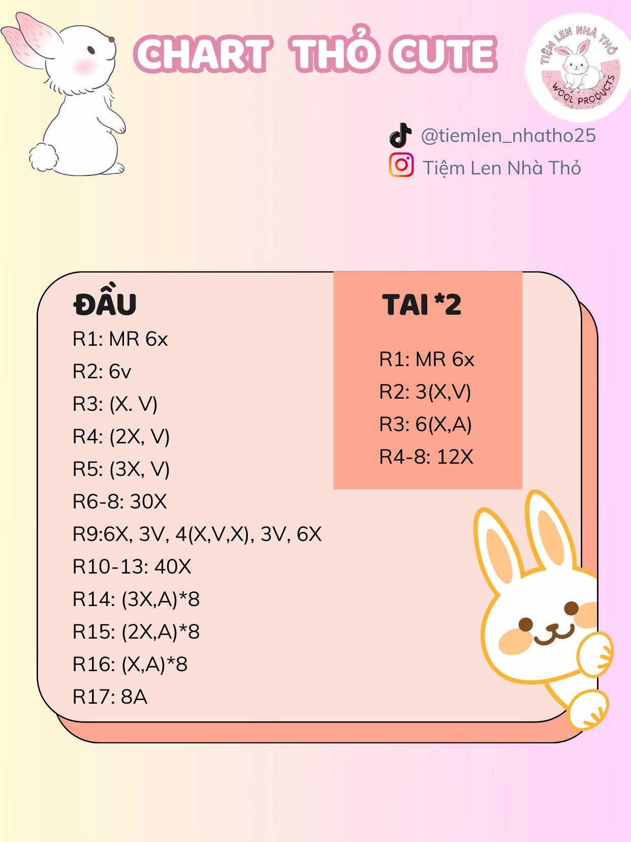 Chart Móc Len Thỏ Cute Trắng Kem
