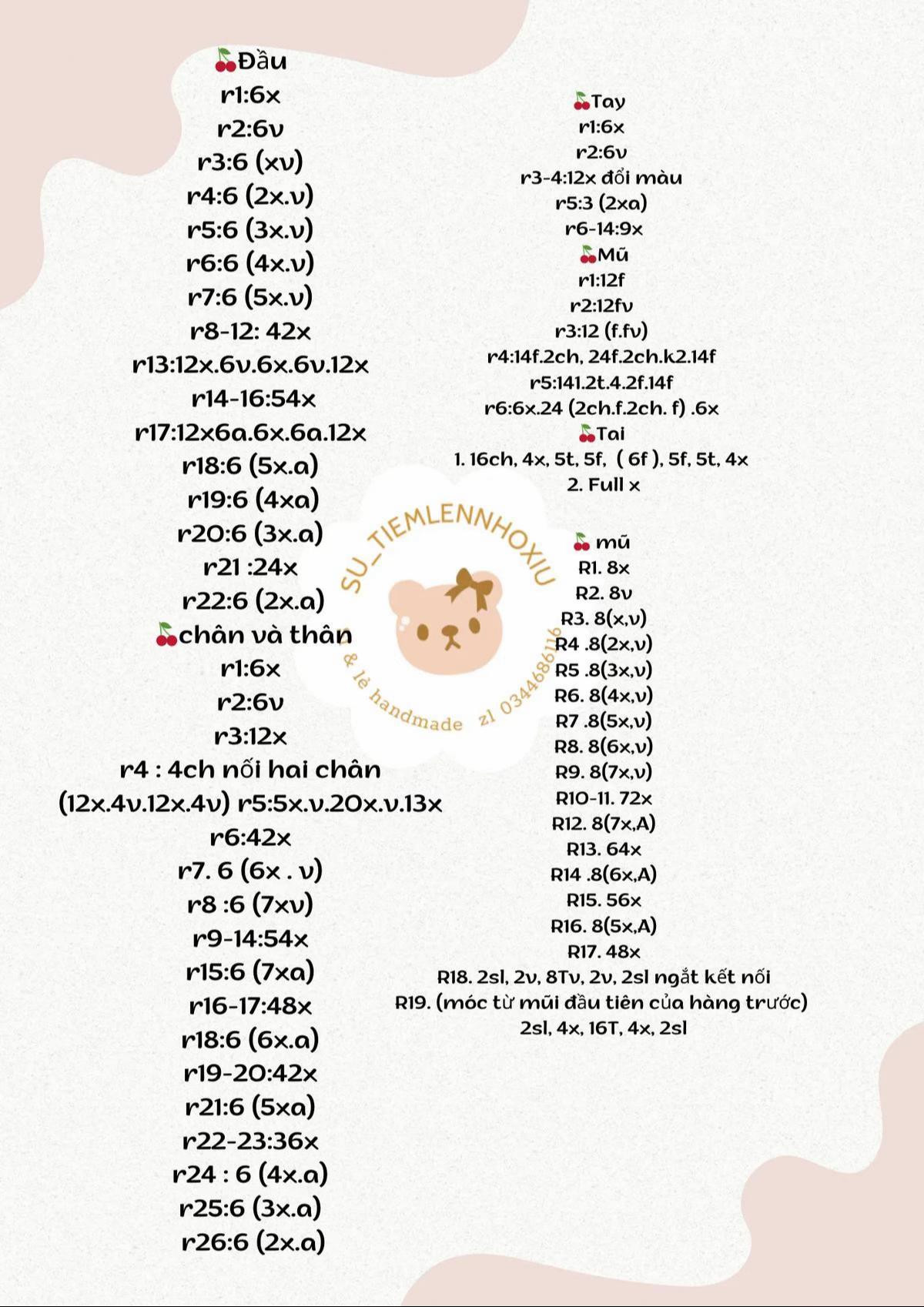Chart móc len thỏ đeo kính, mặc áo liền quần và mũ nỉ màu nâu