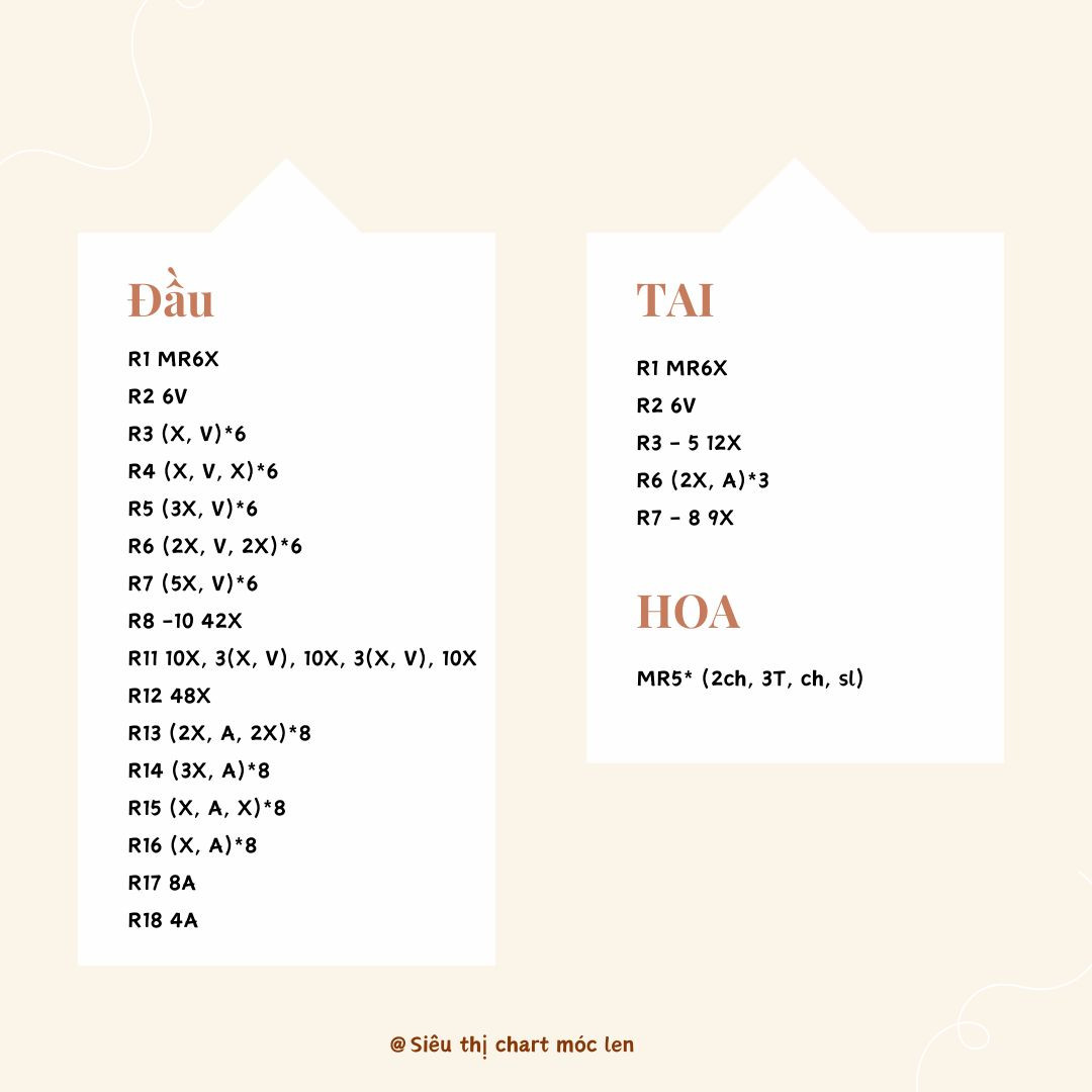 Chart Móc Len Thỏ Đội Hoa: Hướng Dẫn Chi Tiết Đầu, Tai Và Hoa