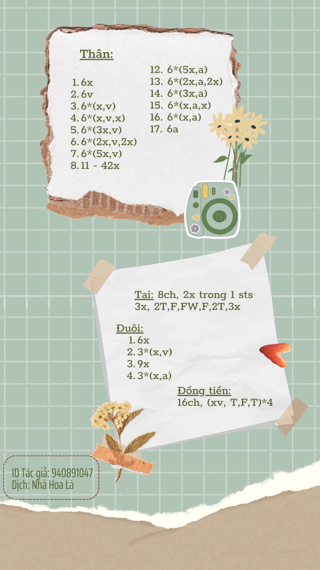 Chart móc len Thỏ Đồng Tiền dễ thương, hướng dẫn chi tiết từng hàng